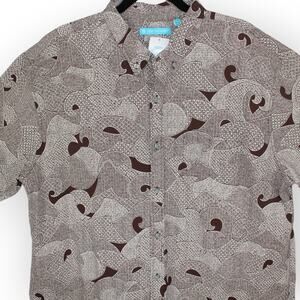New XL Tori Richard Shibori Kai Aloha Hawaiian Shirt Chocolate Japan